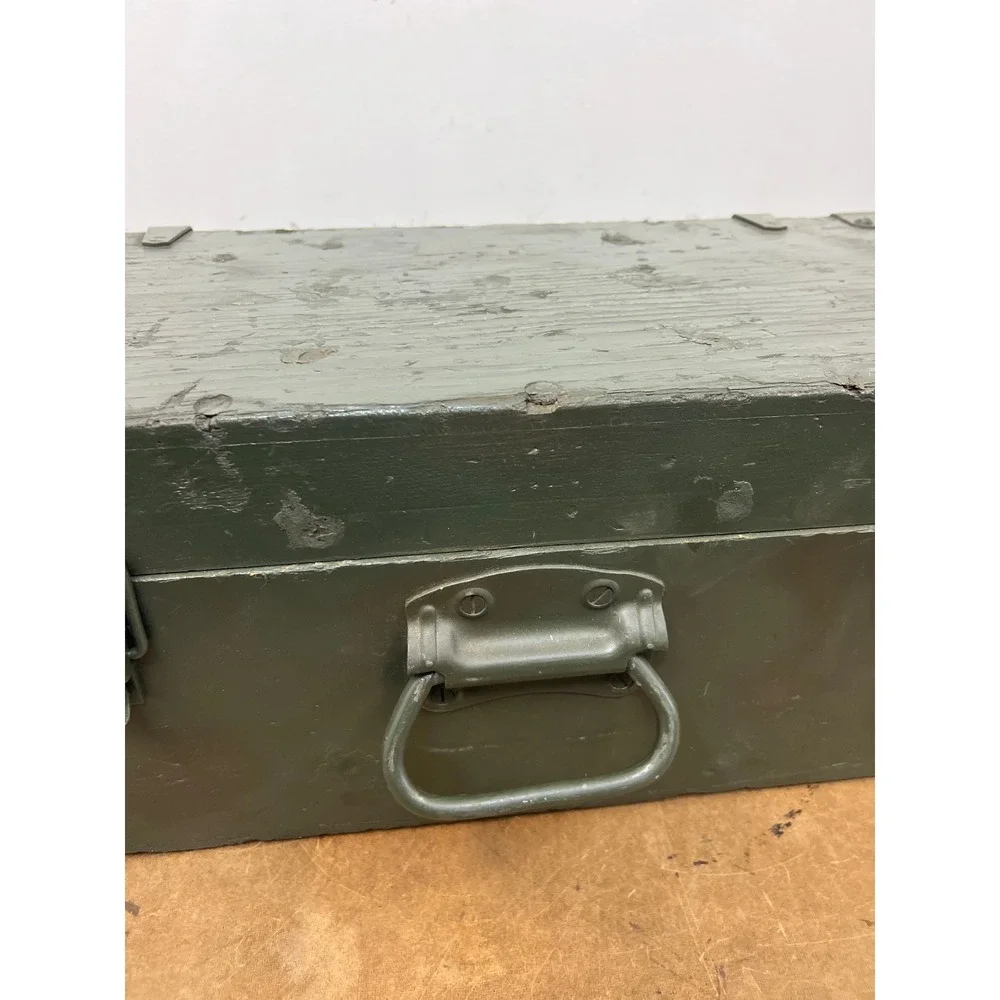 Vintage Military Wooden Chest Case OD Green Trunk Locking Tool Box Storage US